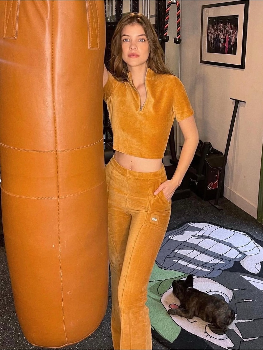 Alo Yoga Micro Corduroy 2 Piece Set Toffee Flare Pants Crop Top S